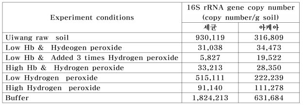 16S rRNA gene copy number at different experiment conditions