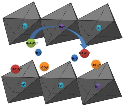 Fe-Mn LDH 구조 내에서의 제안하는 3가 비소의 흡착 메커니즘