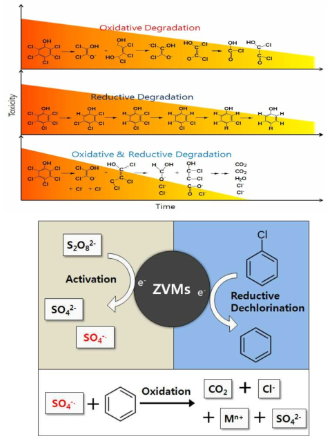 산화적 분해, 환원적 분해, 산화-환원 동시 분해에 의한 독성감소 예측 및 반응경로