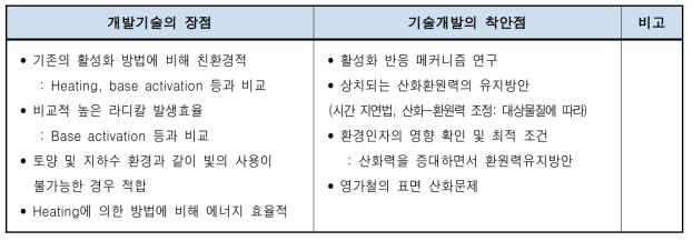 개발기술의 장점 및 기술개발의 착안점