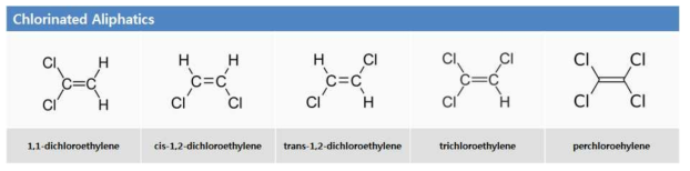 분해대상 지방족 염소계 오염물질 5종의 분자구조