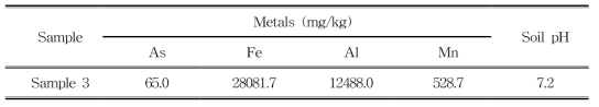 Sample 3 내에 존재하는 금속의 초기 농도 및 초기 pH