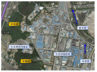 원주시 우산산업단지 및 도로관리사업소 위치