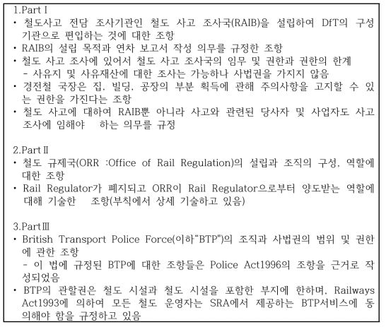 Railways and Transportation Safety Act 2003 주요내용