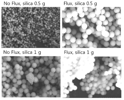 그림 42 (a)의 공정 실험에서 얻어진 silica 입자 의 SEM 이미지.