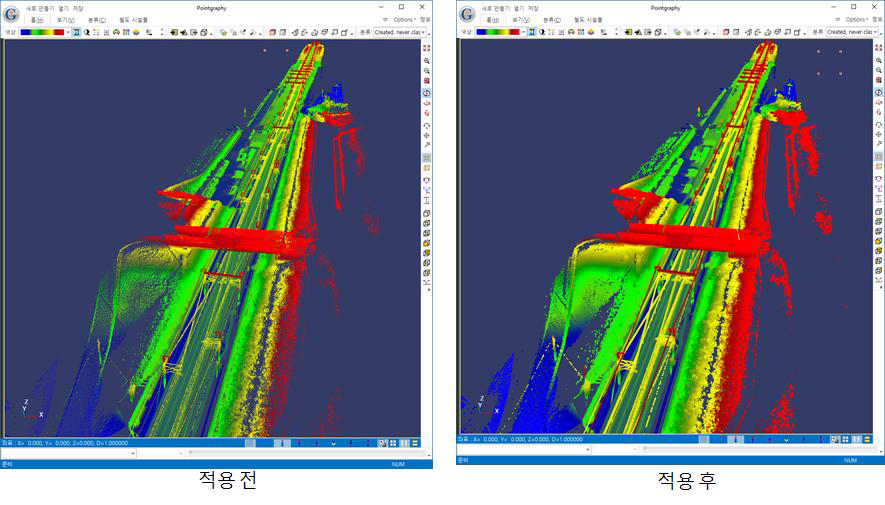 시설물 객체추출/모델링 기능 개선 예: 점군 데이터 Anti-Aliasing 적용