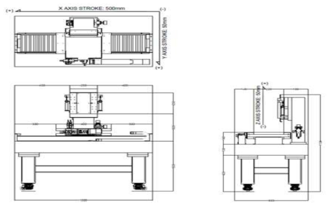 제작한 3축 리니어 모션 스테이지의 2D 3면도