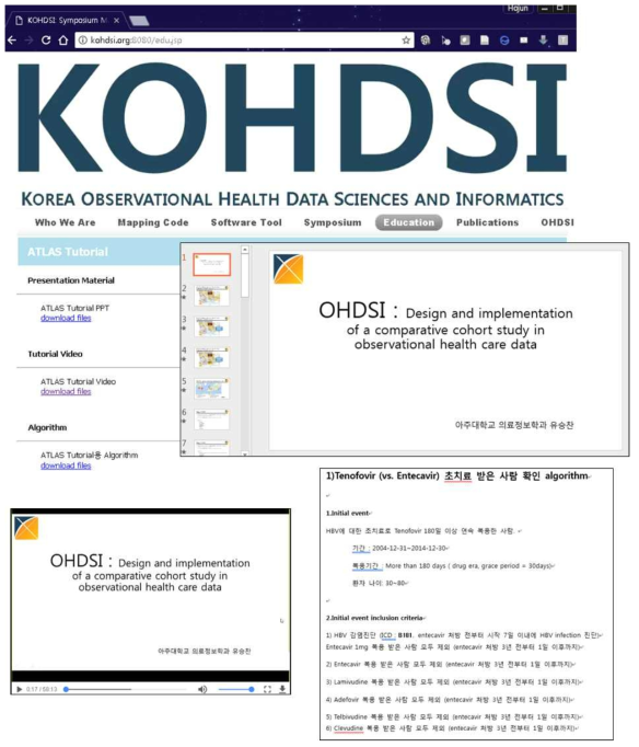 2차년도에 개발한 KOHDSI 사이트에 배포된 ATLAS 튜토리얼 관련 자료 및 녹화영상
