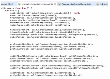 모든 변수 값의 선언 및 값을 저장하기 위해 SCCS 분석에 필 요한 모든 변수 정보를 추가한 Javascript 코드 일부