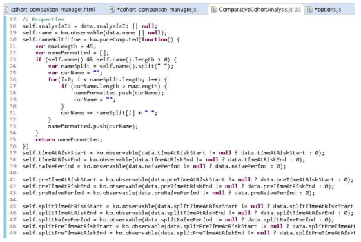 변수의 기본 값 및 변수에 사용 가능한 값을 설정 해주도록 하는 Javascript 코드의 일부.