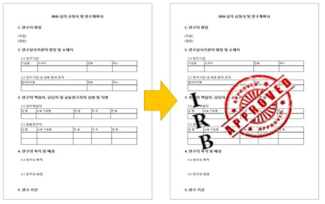 필요서류 예시: 연구계획서와 IRB 신청 후 승인결과