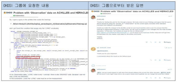 OHDSI 그룹과 주고받은 툴 적용 및 코드 수정 관련내용