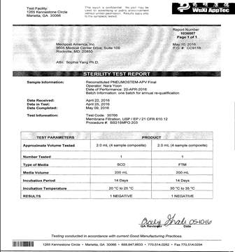 Aseptic Process Annual Requalification Sterility 시험 결과지