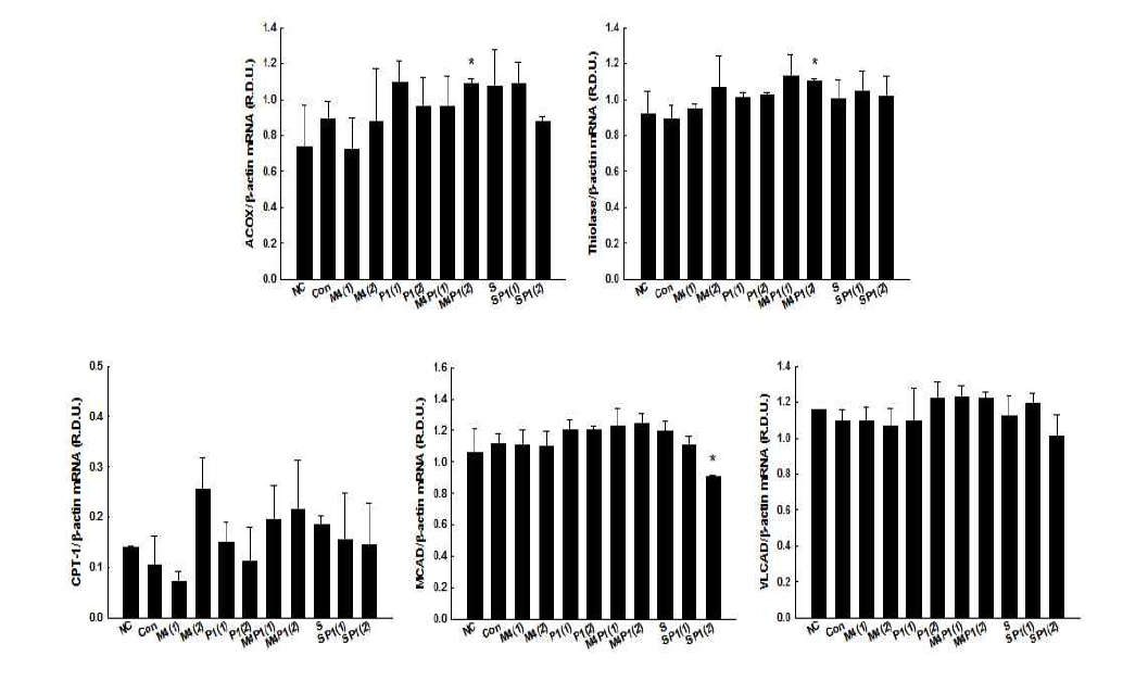 Effects of MIR on mRNA levels of genes involved in fatty acid β-oxidation in the liver