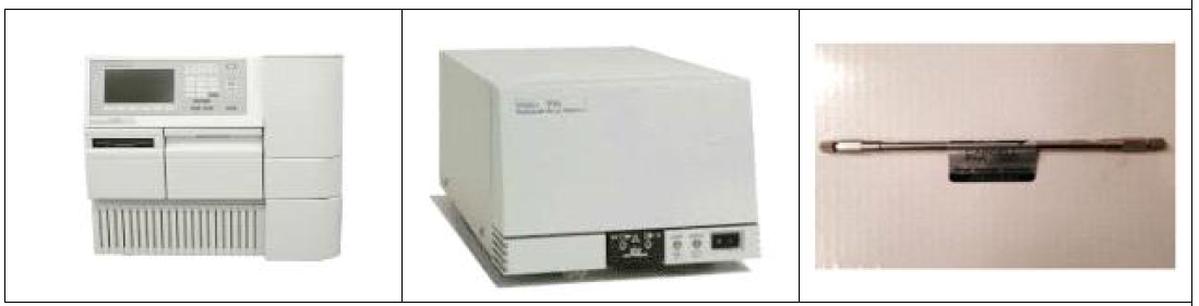 HPLC (Waters 2695), PDA(Photodiode array detector, Waters 996) 및 분석용 column