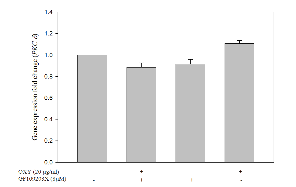 PKC inhibitor(GF109203X)의 PKC 경로 유전자(PKC δ) 발현량 변화.