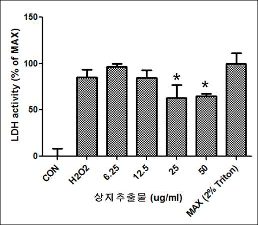 상지 추출물의 산화스트레스에 대한 항산화 효능.