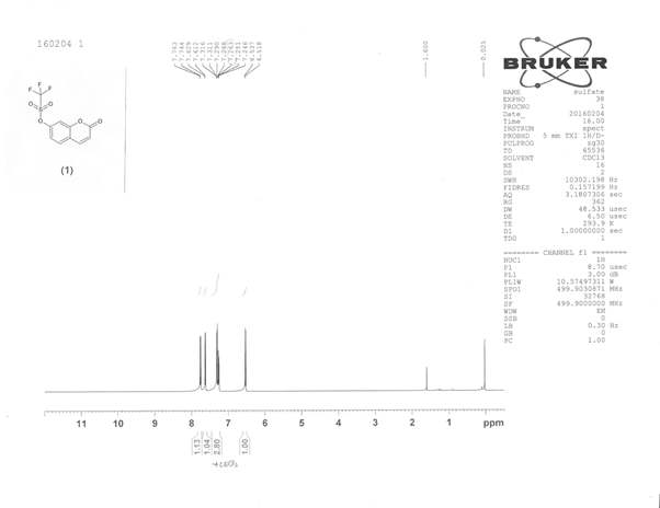 2-oxo-2H-chromen-7-yltrifluoromethanesulfonate의 1H-NMR 스펙트럼