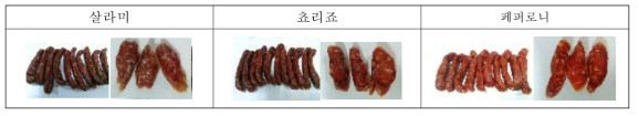 발효소시지 3종에 대한 제품 외관