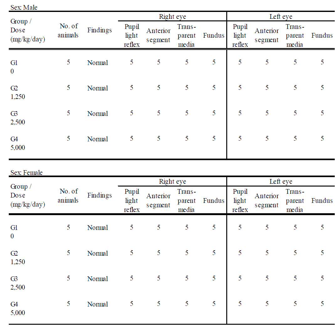 Summary of ophthalmological examination (Main Group)