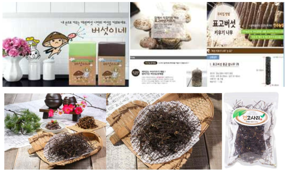시판중인 일반 버섯제품(위) 사진과 케이푸드의 제품인 건고사리(아래) 사진