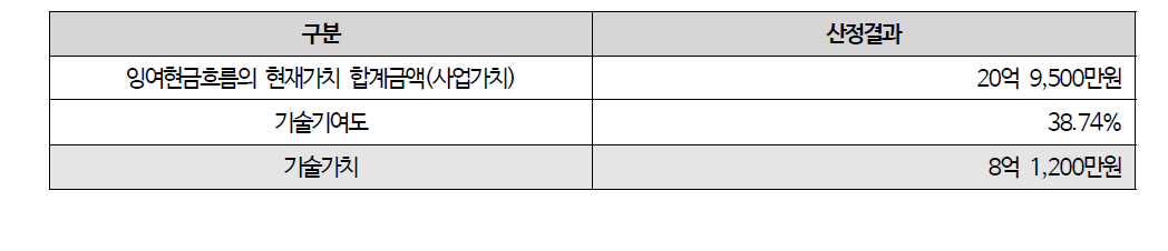 기술가치 산출결과