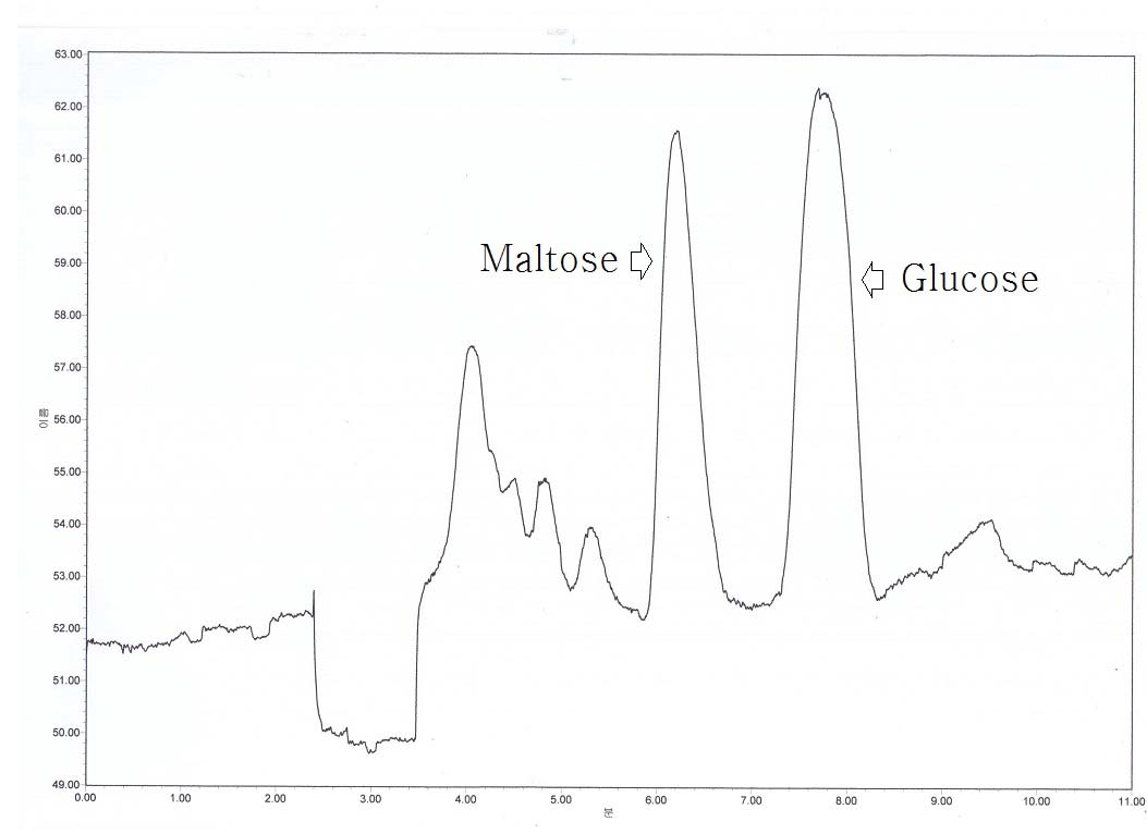 본 연구에서 개발한 고구마 조청의 당 분석 크로마토그램