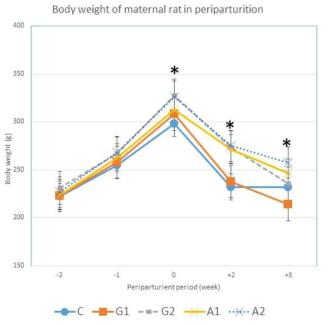 Changes in body weight of maternal rat during periparturient period