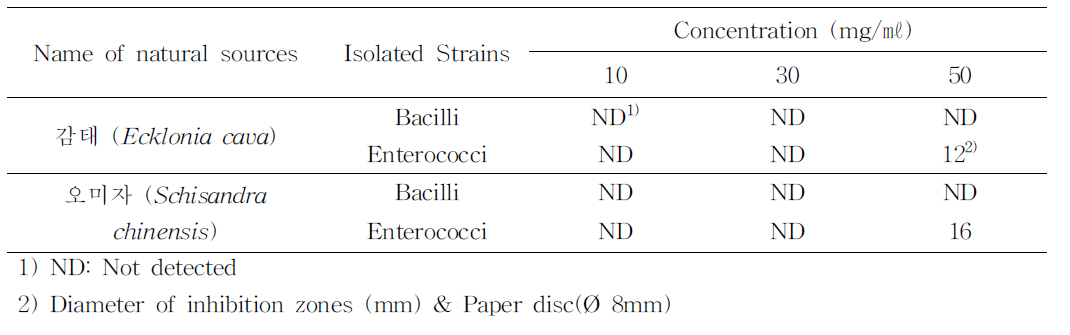감태와 오미자의 항균활성