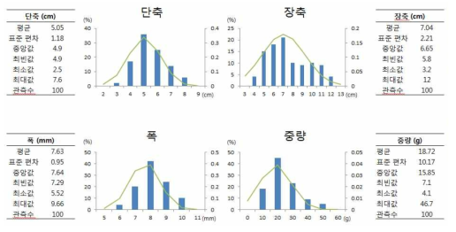 천년초 줄기(겨울)의 외형 측정 결과