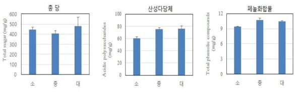 원료삼의 크기별 흑삼의 이화학적 특성(2차)