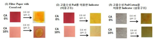 지표물질의 양이 0.6ml일 때 구조설계에 따른 색변화 차이