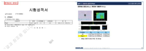 투습도 5.6g, 내면깊이 10.4㎛ 측정사진