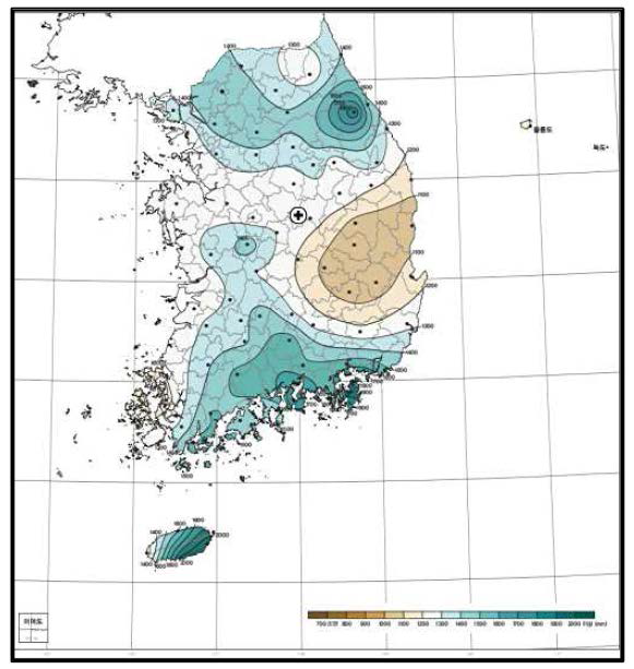 우리나라의 연 강수량