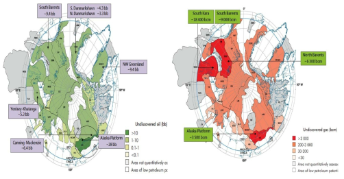 북극권 석유·천연가스 부존 분포도