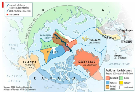 북극해 영유권 주장 지역과 공해