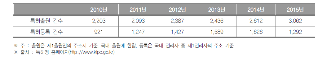 광주광역시 특허출원 및 등록건수 현황