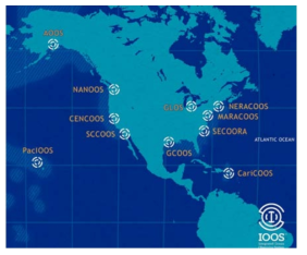 미국 해양기상청(NOAA) 국가 통합해양관측망(IOOS)를 구성하는 11개의 지역 해양관측망 네트워크