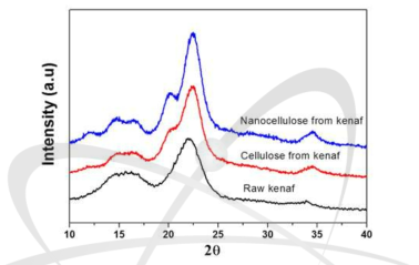 각 공정단계에서의 케나프의 XRD 데이터.