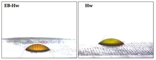 Effect of EB irradiation on the contact angle of CNF pads made from Hw-BKP.