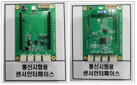 통신시험용 센서인터페이스 무선RF모듈 실장 전(좌) 및 무선RF모듈 실장 후(우)