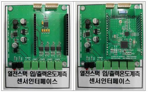 열전스택 입/출력온도계측 센서인터페이스 무선RF모듈 실장 전(좌) 및 무선RF모듈 실장 후(우)