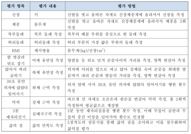 실증서비스 평가항목 및 평가도구