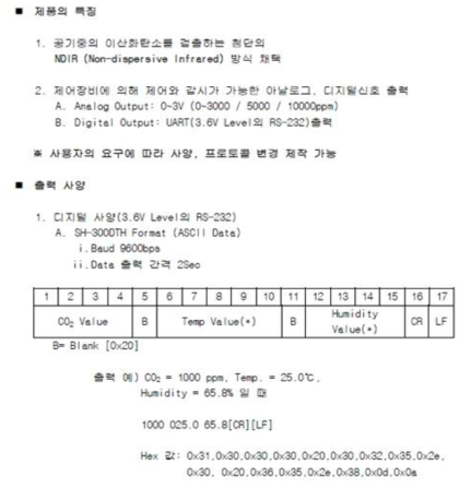 CO2센서 특징 및 출력사양