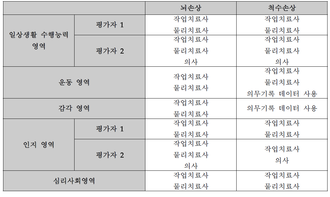 기능평가도구 평가 시행한 평가자의 직종