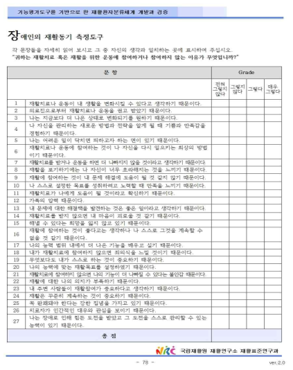 장애인의 재활동기 측정도구 검사지