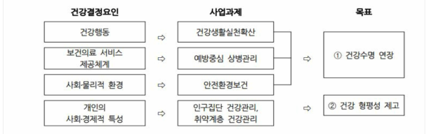 건강결정요인과 국민건강증진종합계획 중점과제와의 개념적 연관성