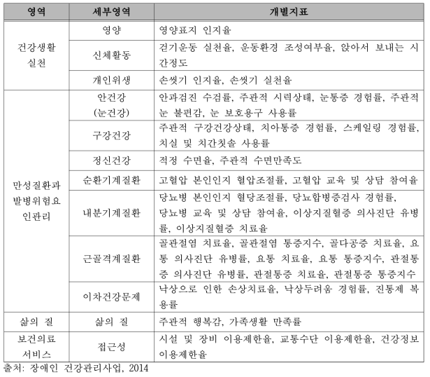 시각장애인 건강지표 최종선정(안)