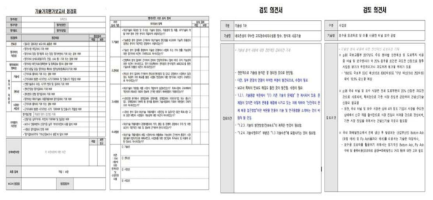 기술가치평가 심의위원회 점검표 및 검토의견서