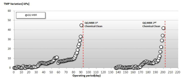 1조건 운전 QQ MBR Pilot plant TMP 변동